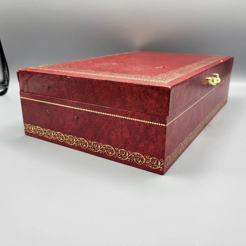 Vintage Mele Jewelry Box Womens Red Tiered Faux Leather Gold Filigree AS IS